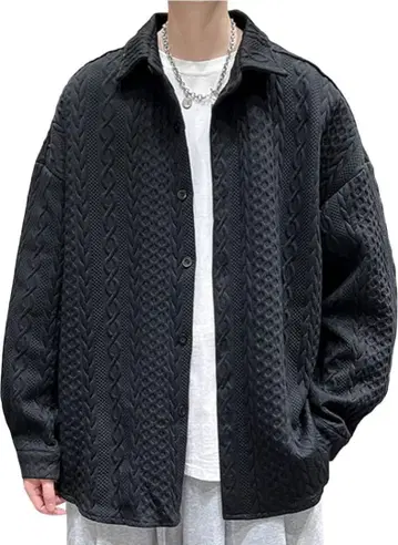 남성용 두꺼운 원단 셔츠 루즈한 사이즈 블랙 M 캐주얼 아우터