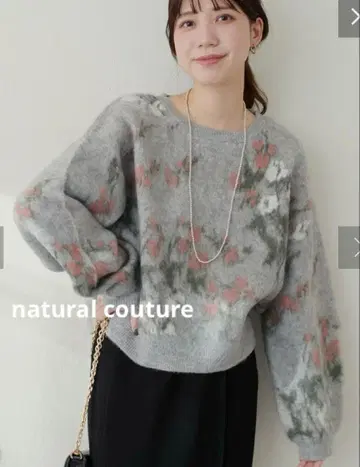 natural couture 꽃무늬 자카드 기모 니트