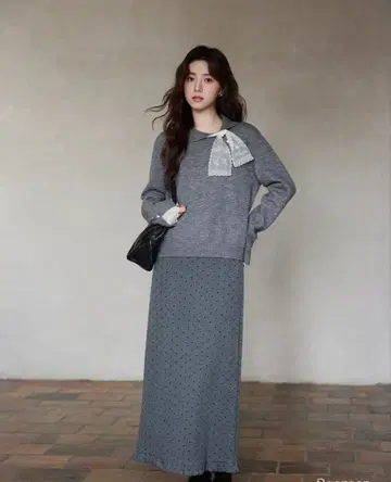 롱 도트 무늬 스커트! 겨울 코디에 최적, 모임, 데이트에 딱