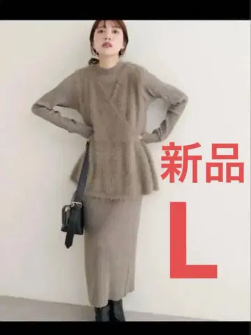 페더 페플럼 베스트 + 리브 타이트 원피스 SET L