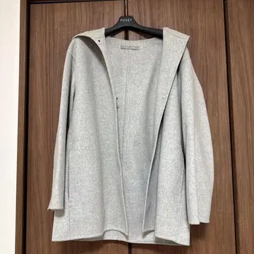 theory luxe 후드 부착 그레이 울 코트