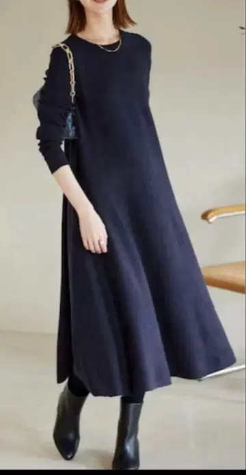 SLOBE IENA 니트 롱 원피스 F 네이비