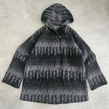 리버서블 모노톤 코트 후드 블랙 올 패턴 빅