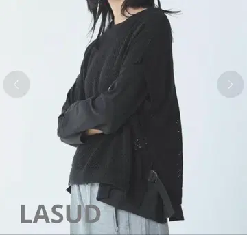 LASUD 레이어드 디자인 니트 긴팔 블랙