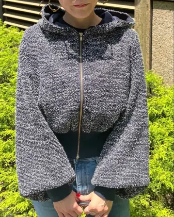 jenne 트위드풍 릴랙스 후드티 네이비 S