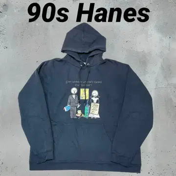 90s Hanes 빈티지 그래픽 블랙 후드티 L 사이즈