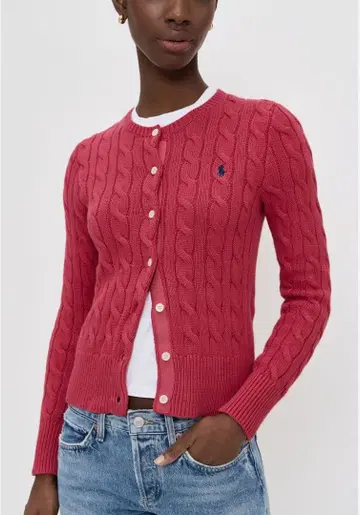 새상품급 케이블 니트 코튼 가디건 핑크