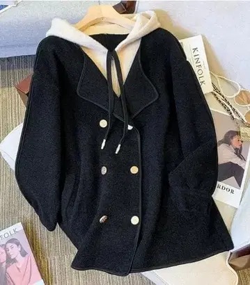 후드 부착 울 코트 가디건풍 울 코트