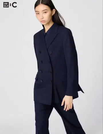 택 포함 미사용 새상품 UNIQLO C 네이비 더블 테일러드 자켓