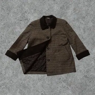 울 트위드 자켓 코트 충전솜 퀼팅 보아 소매 브라운 클래시컬