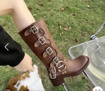 벨트 롱 부츠 브라운