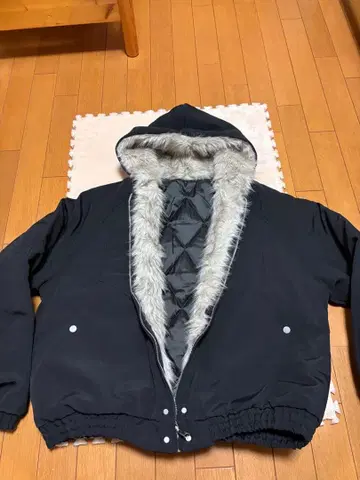 [ 새상품 ] 후드 보아 안감 충전솜 블루종 L 블랙 방한 아우터