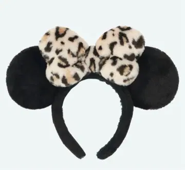 레오파드 무늬 리본 포함 귀 모양 머리띠