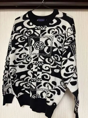 World Top 기하학 패턴 니트 스웨터 M 80s 90s