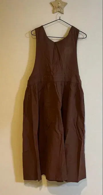 면 린넨 에이프런 원피스