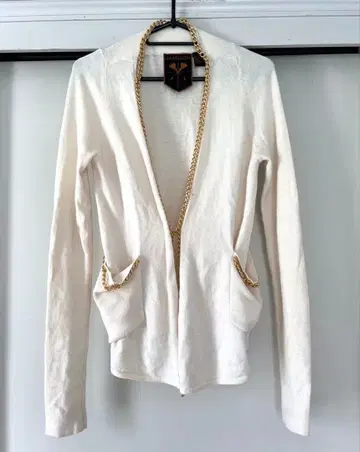 화이트 가디건 XS 골드 체인 포함 고급 한국 스타일 깔끔한