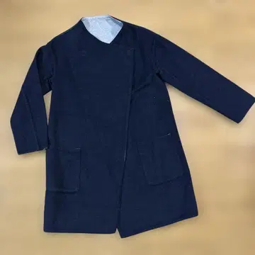 네이비 롱 코트 울 혼방