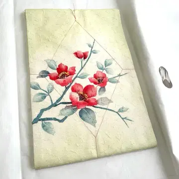 미사용 순수 실크 [히게츠무기] 동백꽃 오타이코 패턴 낙관 포함