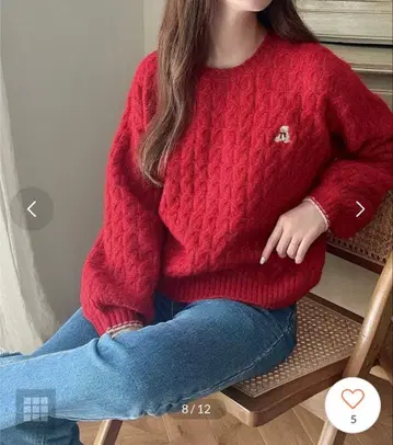 [ 미사용 새상품 ] 메일 Meiru 곰 자수 케이블 니트