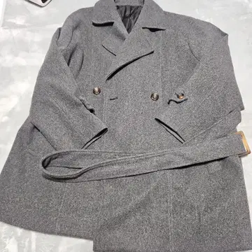 울 더블 브레스트 피 코트 그레이