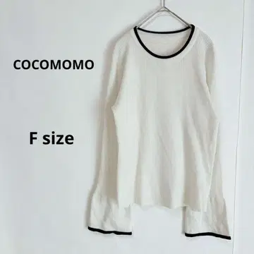 COCOMOMO 플레어 슬리브 니트 배색 리브 니트 라운드넥 F