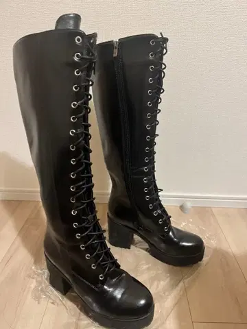 레이스업 롱 부츠 블랙