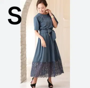 GIRL 드레스 레이스 반팔 S 롱 결혼식 파티 파랑 블루 반팔 원피스