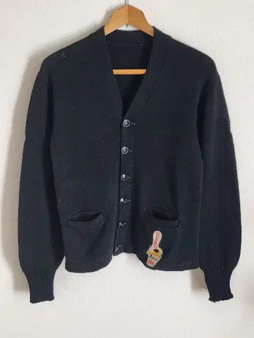 US 올드 빈티지 레터드 가디건 60s 70s 블랙
