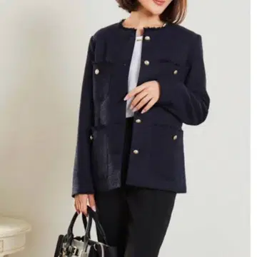 새상품 시마무라 레이나 호시 트위드 자켓 네이비 L사이즈 새상품 세레모니