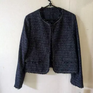 네이비 x 블랙 노카라 트위드 자켓 택 포함 미사용품