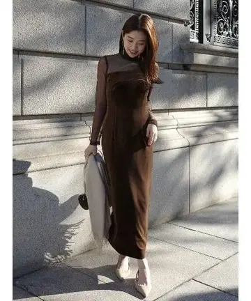 anuans 시어 콤비 타이트 원피스 s