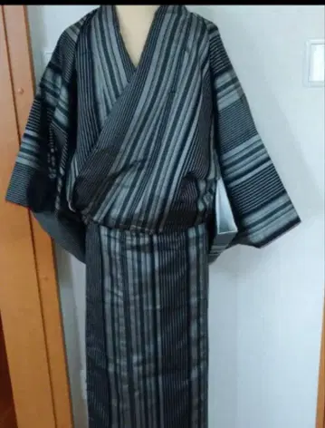 줄무늬 오시마 명주 순수 실크 기모노 캐주얼 톨 사이즈 빅 키 큰 사람용