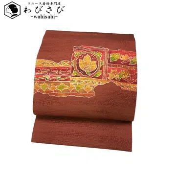 나고야 오비 추상 꽃+덩굴 패턴 빨간색 스오색 O-5247