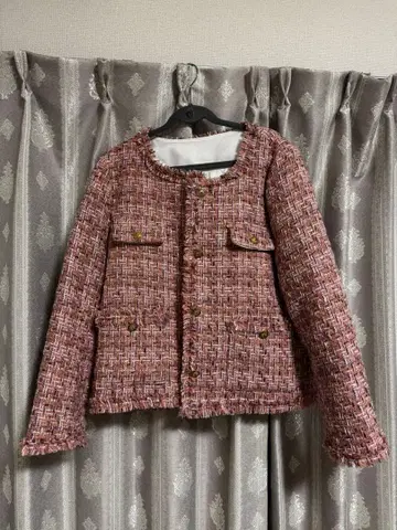 핑크 트위드 자켓 다운 새상품급