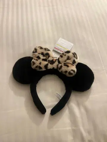 미니 마우스 귀 머리띠 레오파드 무늬 리본