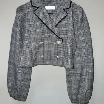 pium 체크 무늬 크롭 자켓