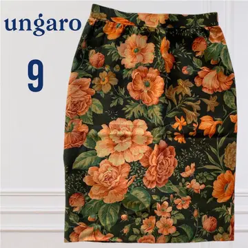 [레어 새상품급] 웅가로 울 90% 꽃무늬 타이트 스커트 무릎 기장 9호