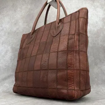 트라이온 토트백 천연 가죽 레더 패치워크 디자인 A4 가능 브라운 계열