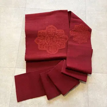 나고야 오비 심홍 지 입체 꽃 문양 고급 순수 실크