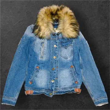 archive Y2K 퍼 짧은 데님 자켓 시크 스타일 헤이세이 00s