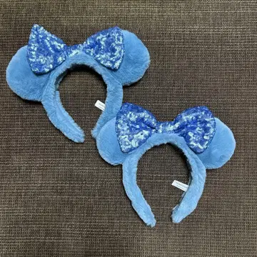 디즈니 머리띠 2개 블루 스카이블루 리본 퍼 퍼