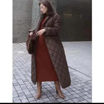 새상품급 anuans 유럽식 퀼팅 다운 코트 브라운