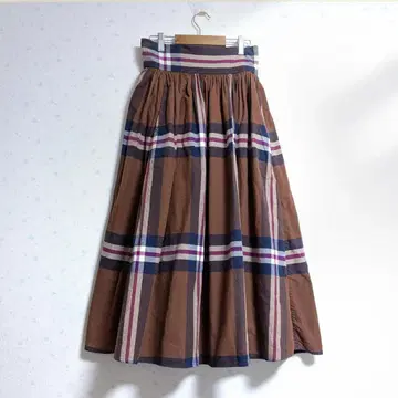 BEAMS BOY / 빅 타탄 서큘러 스커트 브라운 계열