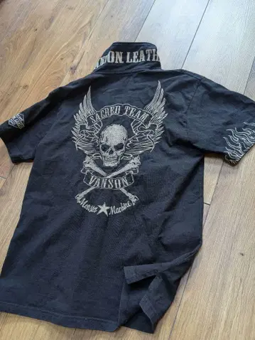 Vanson 스컬 자수 블랙 피케 셔츠 M