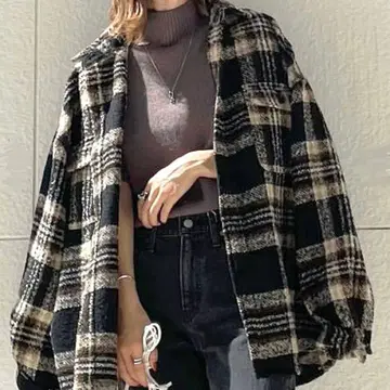 언그리드 부클 체크 루즈 셔츠 체크 셔츠 자켓