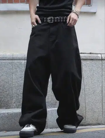 블랙 와이드 데님 팬츠