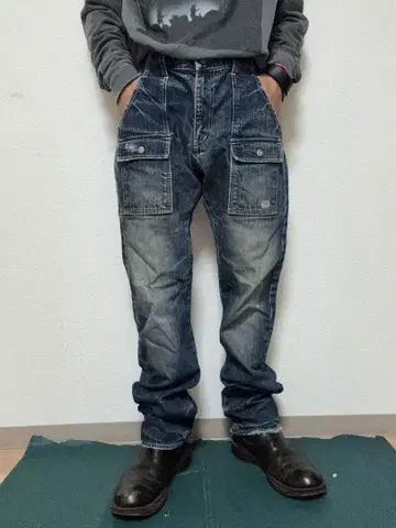 일본제 Johnbull 빈티지 가공 데님 부시 팬츠 L
