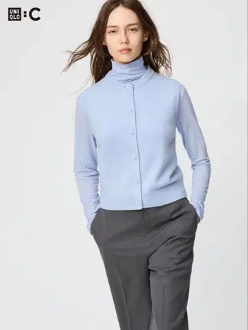 [ 새상품급 ] 완판 유니클로C 캐시미어 크루넥 숏 베스트 S 블루