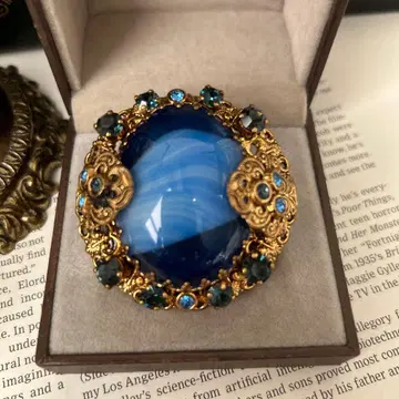 W. GERMANY 독일제 앤티크 브로치 빅 사이즈 파랑