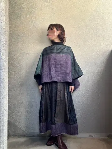 기모노 리메이크 / 오시마 명주 / 코쿤 스커트 / 허리 전체 밴딩